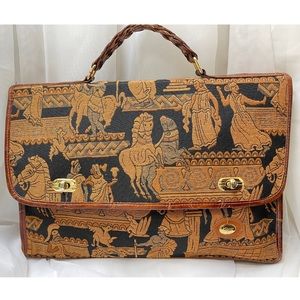 NWOT Vintage Rare Arazzo Tapestry Leather Large Tote Messenger Bag Made in Italy